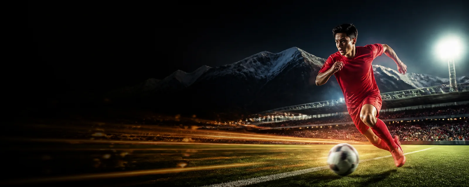 Kыргызстандык rules footballer in a floodlit stadium